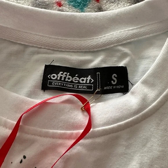 NWT Offbeat Short‎ Sleeve Graphic T Shirt White Embroidered Mens Sz S Small - Picture 9 of 11